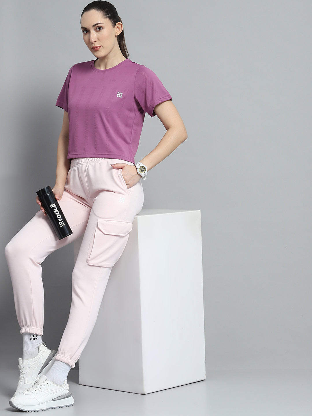 Women Pink Solid Regular Fit Jogger
