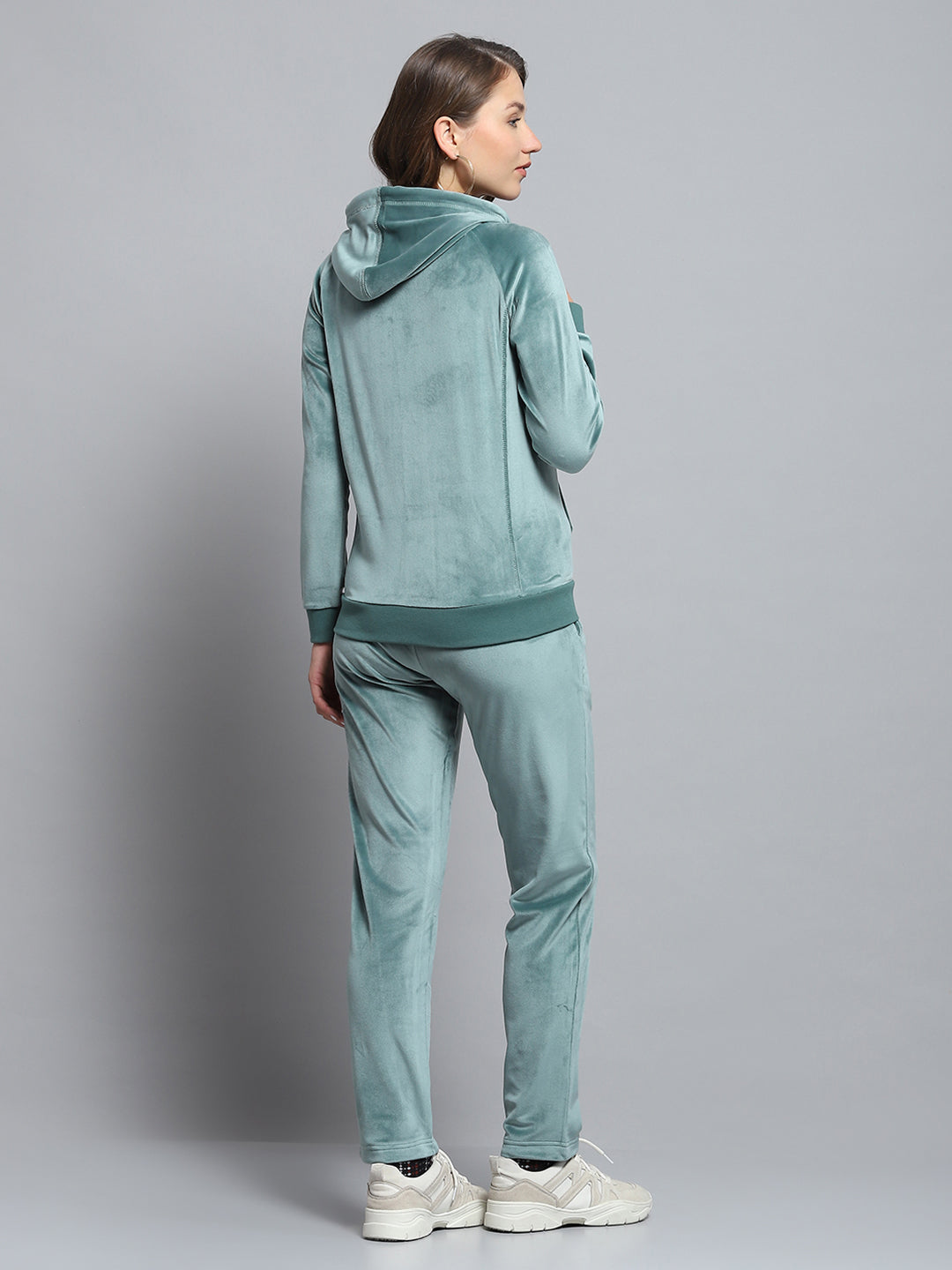 Rock.it Women Green Solid Hooded Full Sleeve Tracksuit