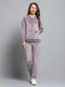 Women Purple Solid Hooded Full Sleeve Tracksuit