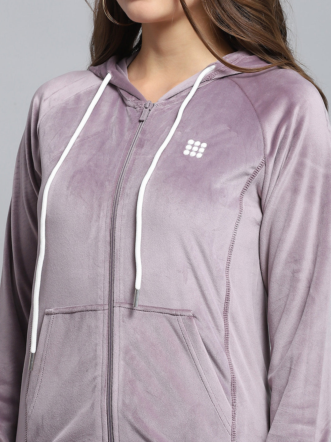 Women Purple Solid Hooded Full Sleeve Tracksuit