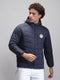 Men Navy Blue Solid Hooded Full Sleeve Jacket