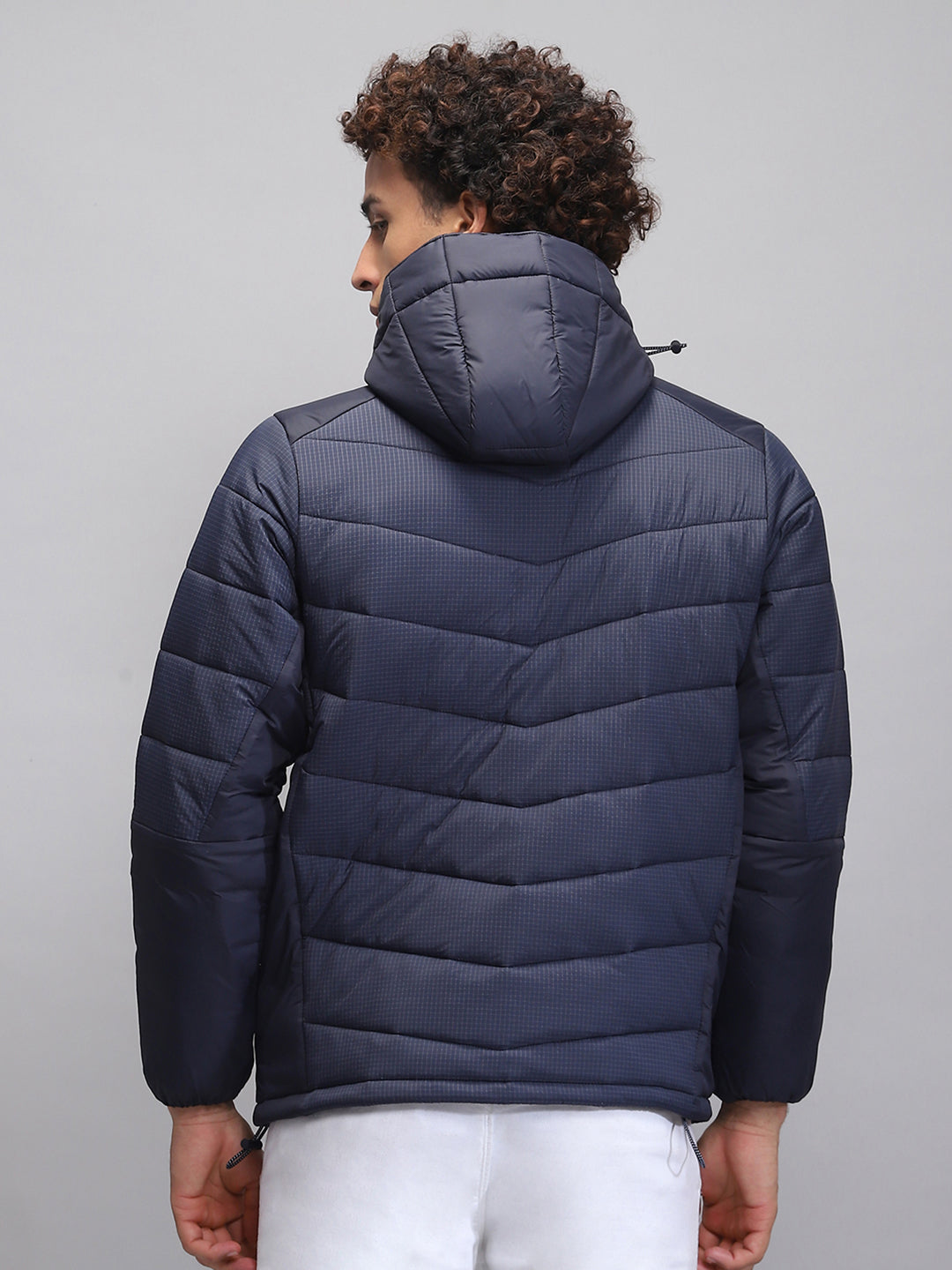 Men Navy Blue Solid Hooded Full Sleeve Jacket