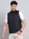 Men Black Solid Mock Neck Sleeveless Jacket