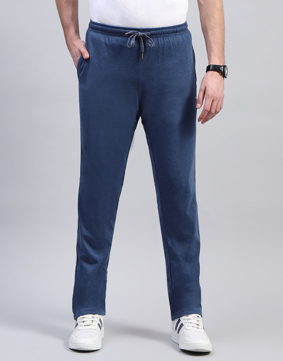 Men Navy Blue Solid Regular Fit Lower