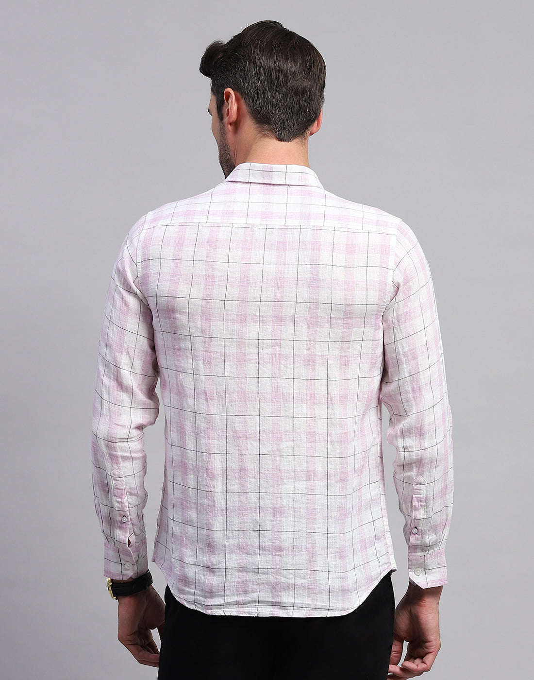 Men Purple Check Collar Neck Full Sleeve Shirt