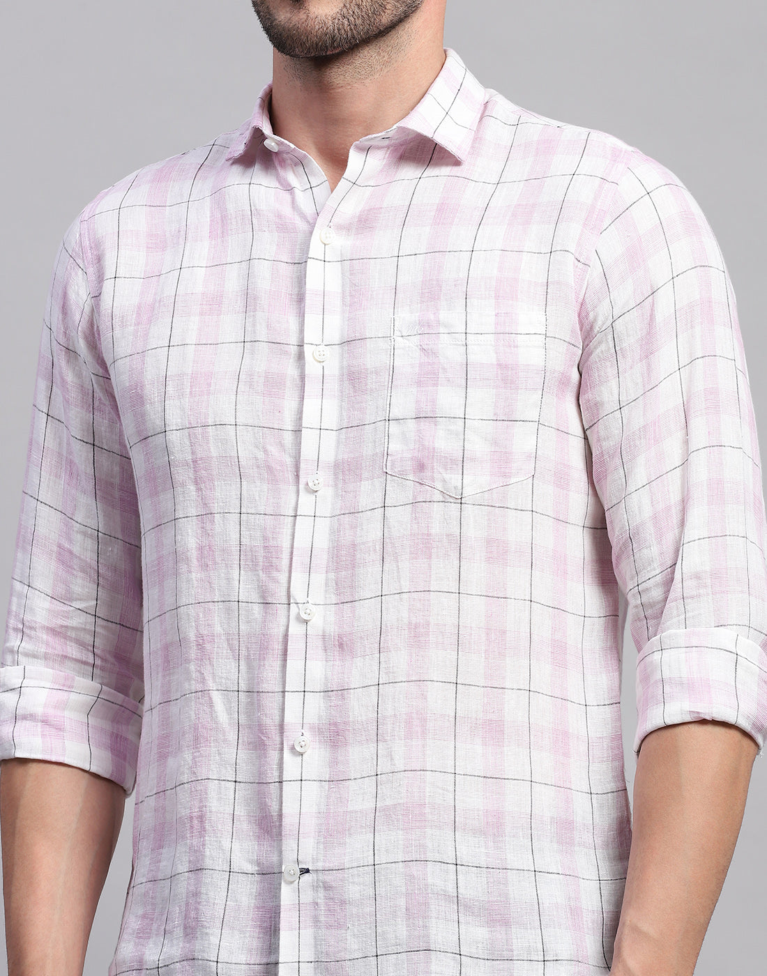 Men Purple Check Collar Neck Full Sleeve Shirt