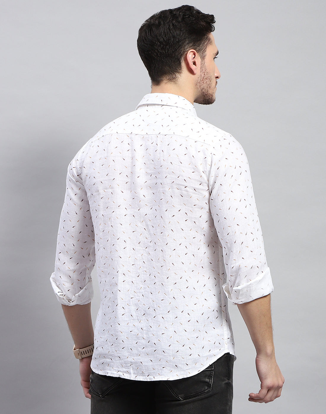 Men Brown Printed Collar Full Sleeve Shirt