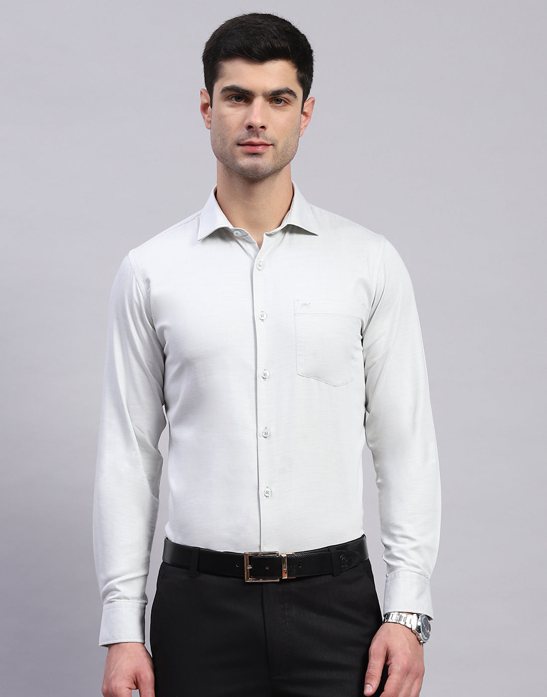 Men Sea Green Solid Collar Full Sleeve Shirt