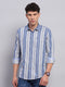 Men Blue Stripe Collar Full Sleeve Shirt