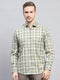 Men Olive Check Collar Full Sleeve Shirt
