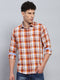 Men Orange Check Collar Full Sleeve Shirt