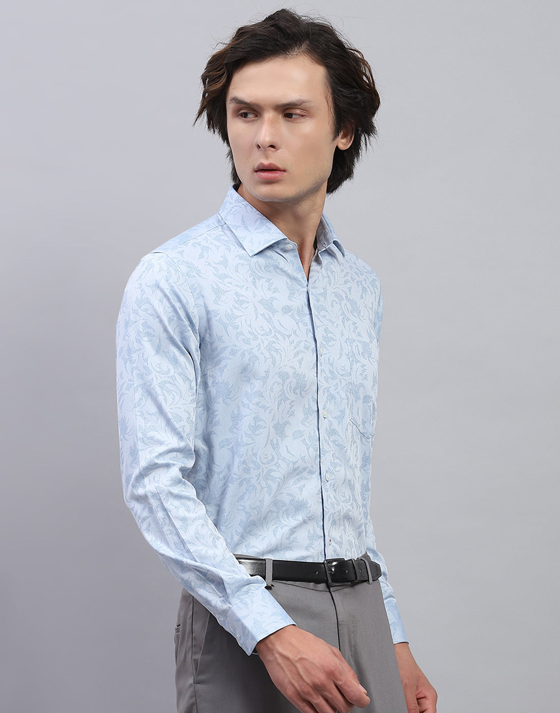Luxuria Men Blue Floral Print Collar Full Sleeve Shirt