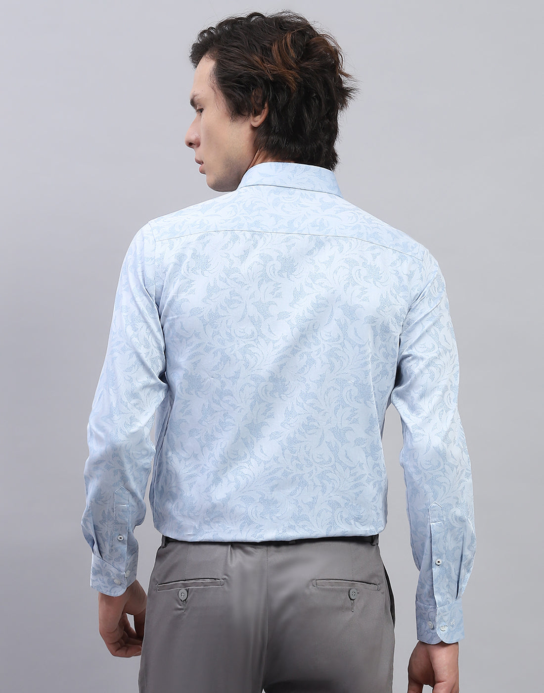 Luxuria Men Blue Floral Print Collar Full Sleeve Shirt
