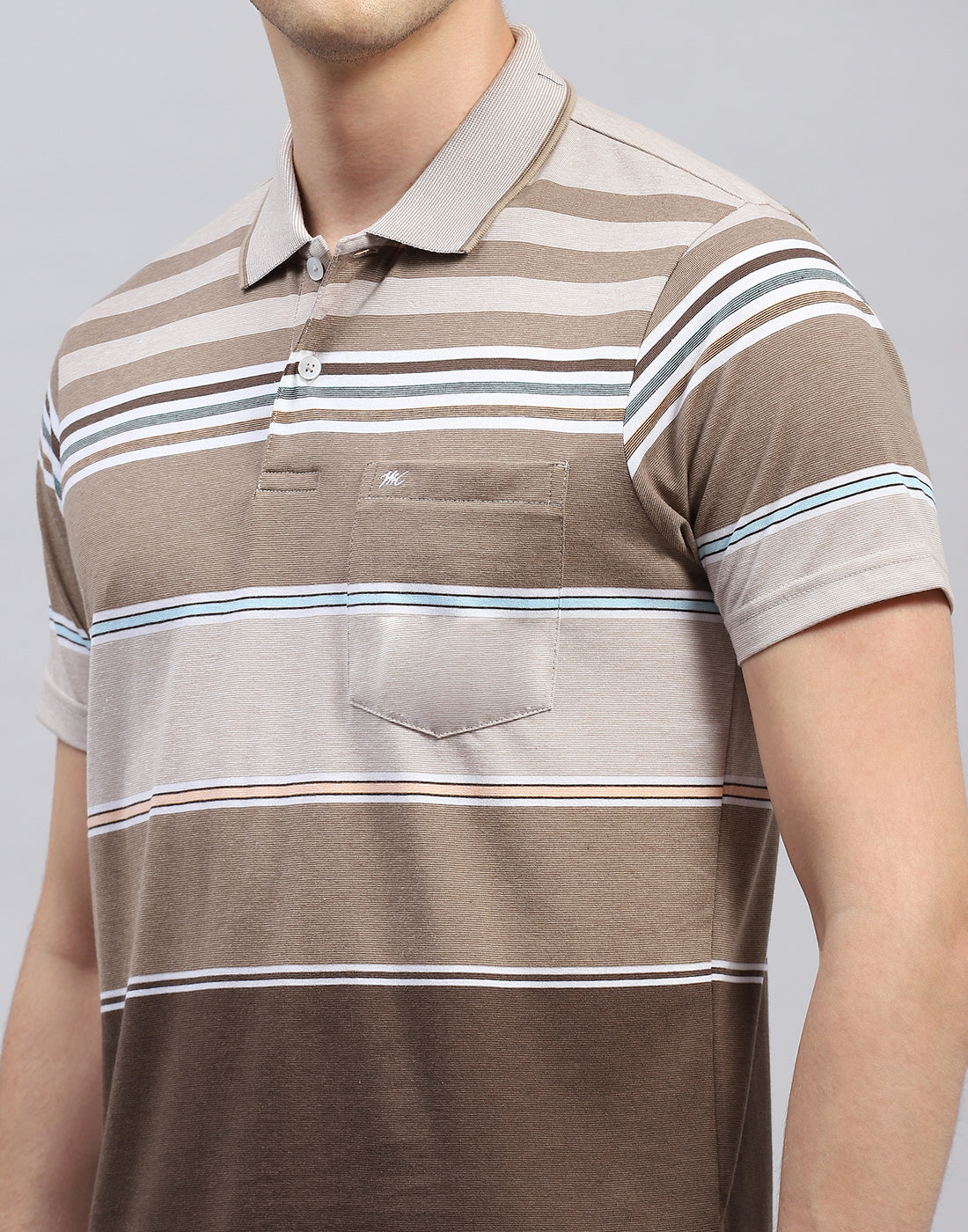 Men Brown Stripe Polo Collar Half Sleeve T-Shirt