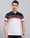 Men White Stripe Polo Collar Half Sleeve T-Shirt