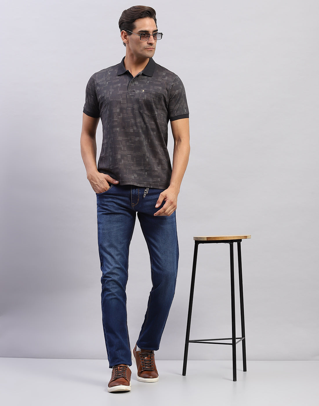 Men Black Printed Polo Collar Half Sleeve T-Shirt