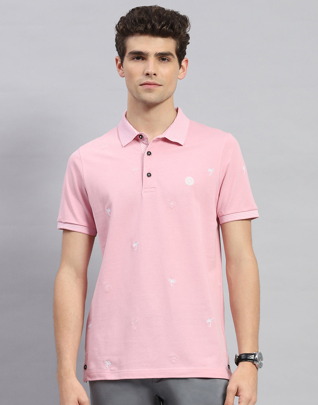 Men Pink Solid Polo Collar Half Sleeve T-Shirt