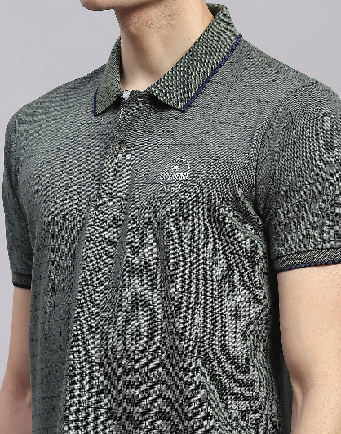 Men Olive Stripe Polo Collar Half Sleeve T-Shirt