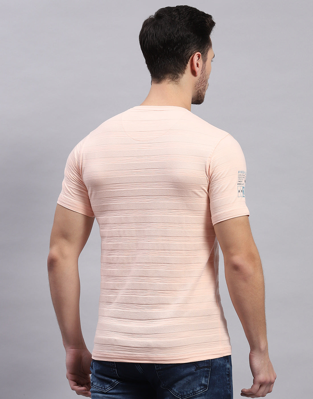Men Peach Printed Round Neck Half Sleeve T-Shirt