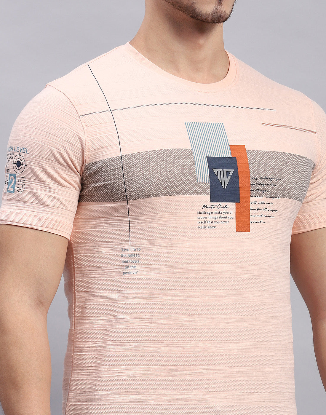 Men Peach Printed Round Neck Half Sleeve T-Shirt