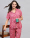 Women Magenta Printed Front Open Half Sleeve Lower Set
