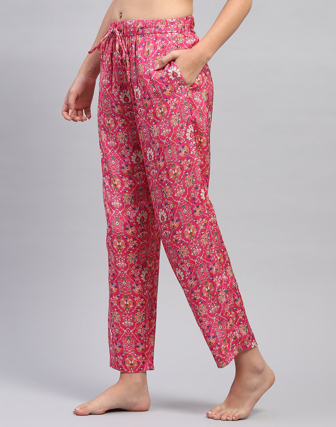 Women Magenta Printed Front Open Half Sleeve Lower Set