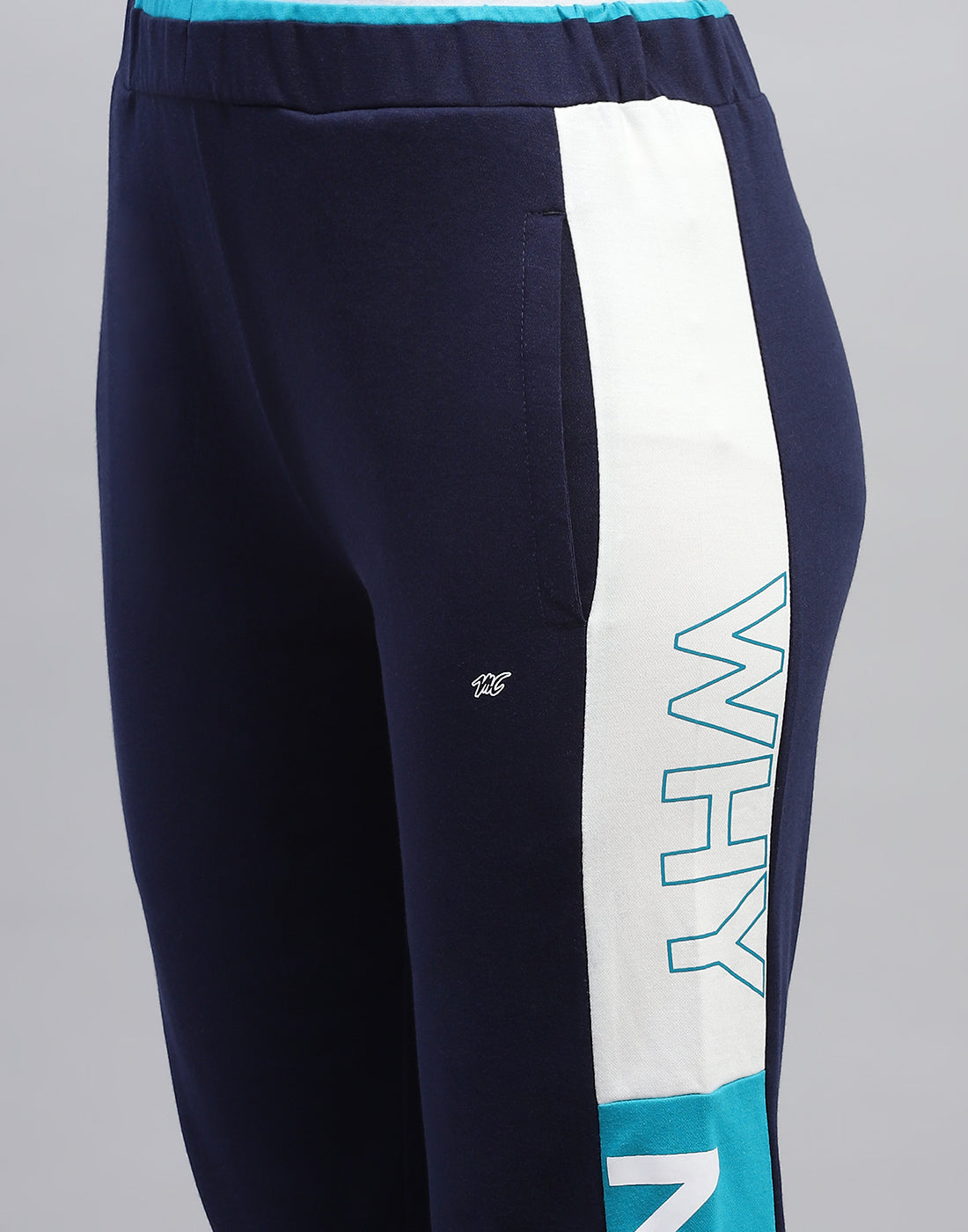 Women Navy Blue Colourblocked Regular Fit Lower