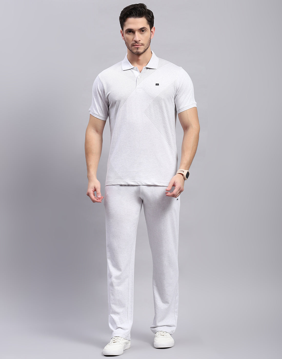Men Grey Solid Polo Collar Half Sleeve Lower Set
