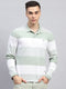 Men Green Stripe Collar Full Sleeve Winter T-Shirt