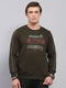 Men Olive Printed Round Neck Full Sleeve Sweatshirt