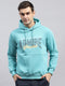 Men Blue Printed Hooded Full Sleeve Sweatshirt
