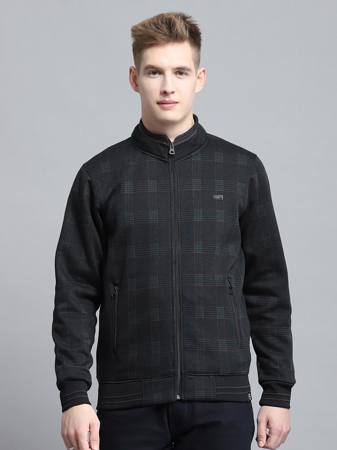 Men Black Self Design Round Neck Full Sleeve Sweatshirt