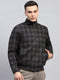 Men Black Check Mock Neck Full Sleeve Knitted Jacket