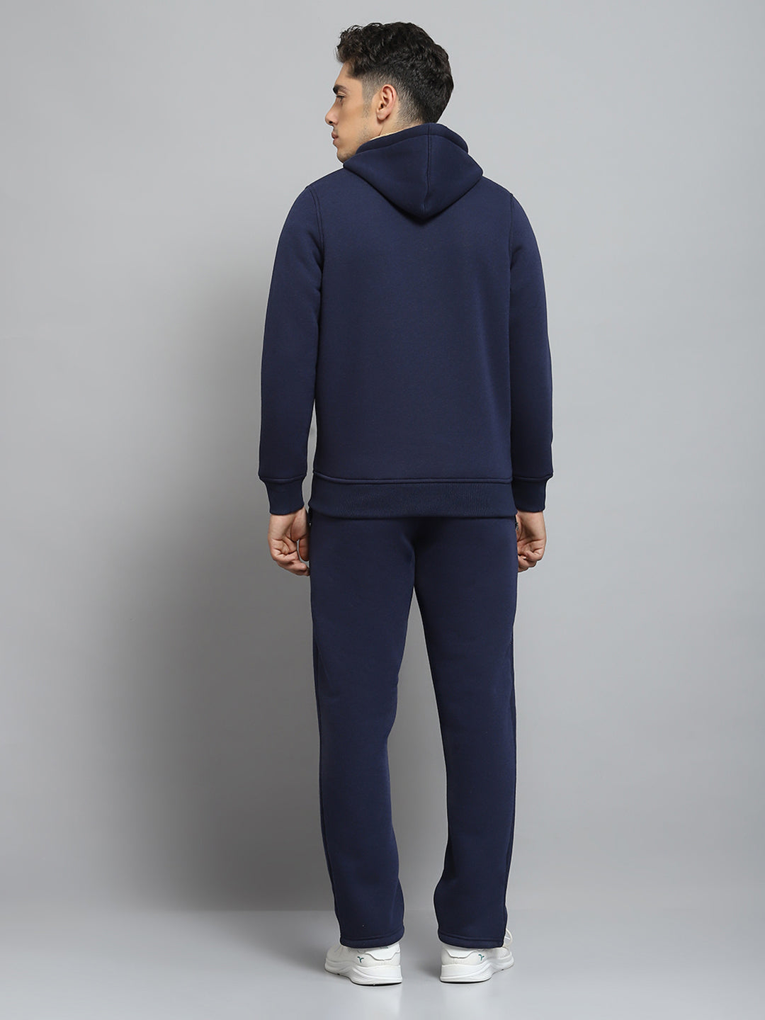 Men Blue Solid Hooded Full Sleeve Winter Tracksuit