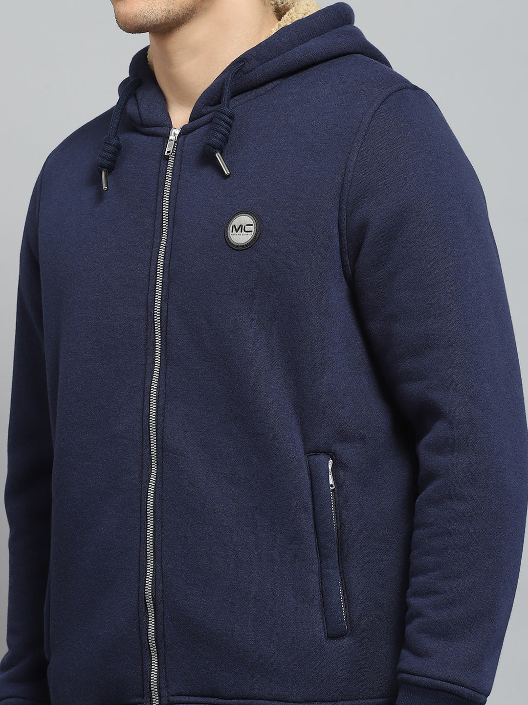 Men Blue Solid Hooded Full Sleeve Winter Tracksuit