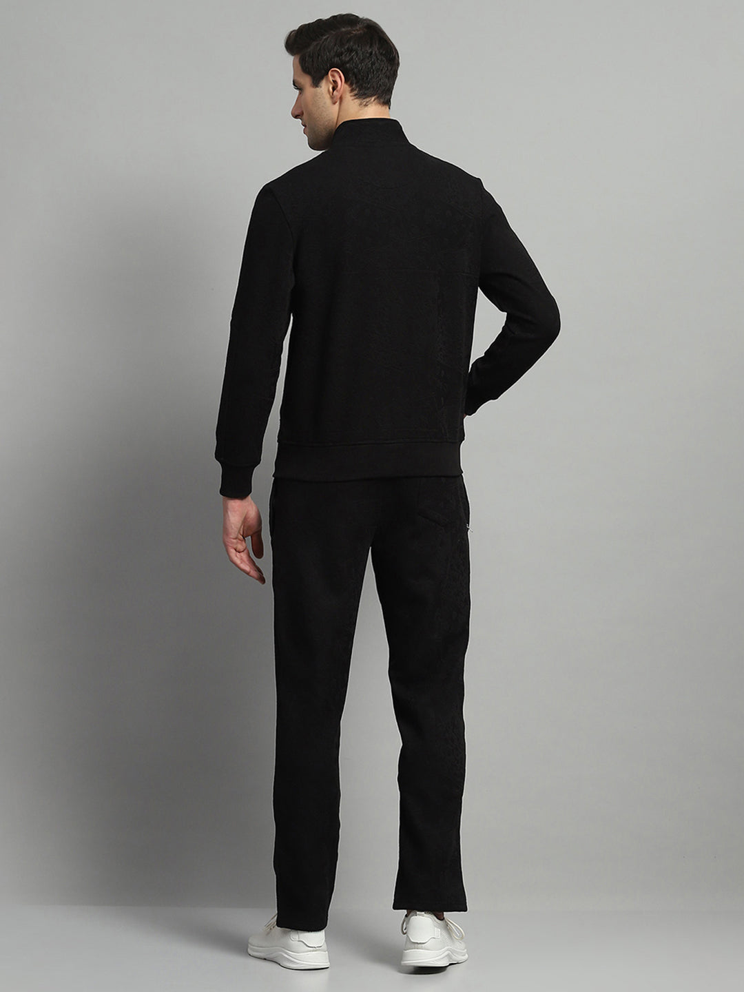 Luxuria Men Black Self Design Mock Neck Full Sleeve Winter Tracksuit