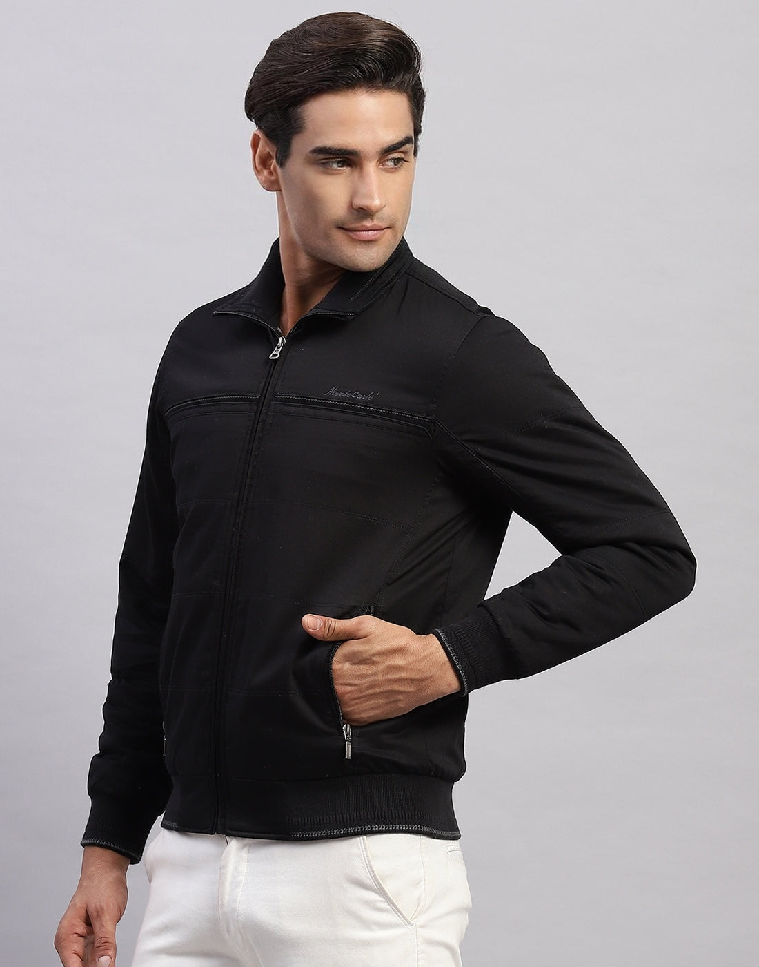 Men Black Solid Collar Full Sleeve Jacket