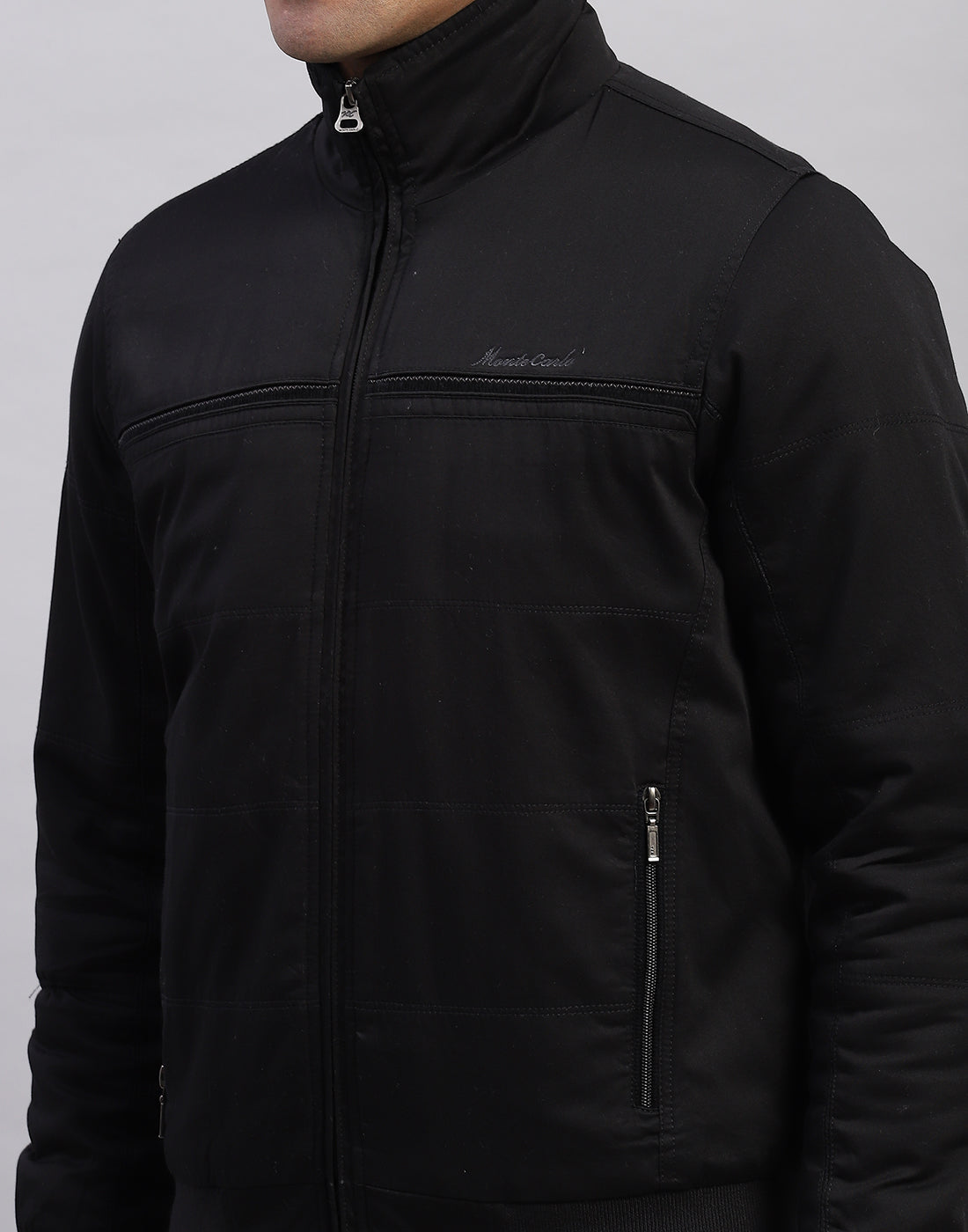 Men Black Solid Collar Full Sleeve Jacket