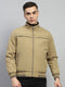 Men Beige Solid Mock Neck Full Sleeve Jacket