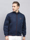 Men Blue Solid Mock Neck Full Sleeve Jacket