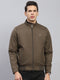 Men Olive Solid Mock Neck Full Sleeve Jacket
