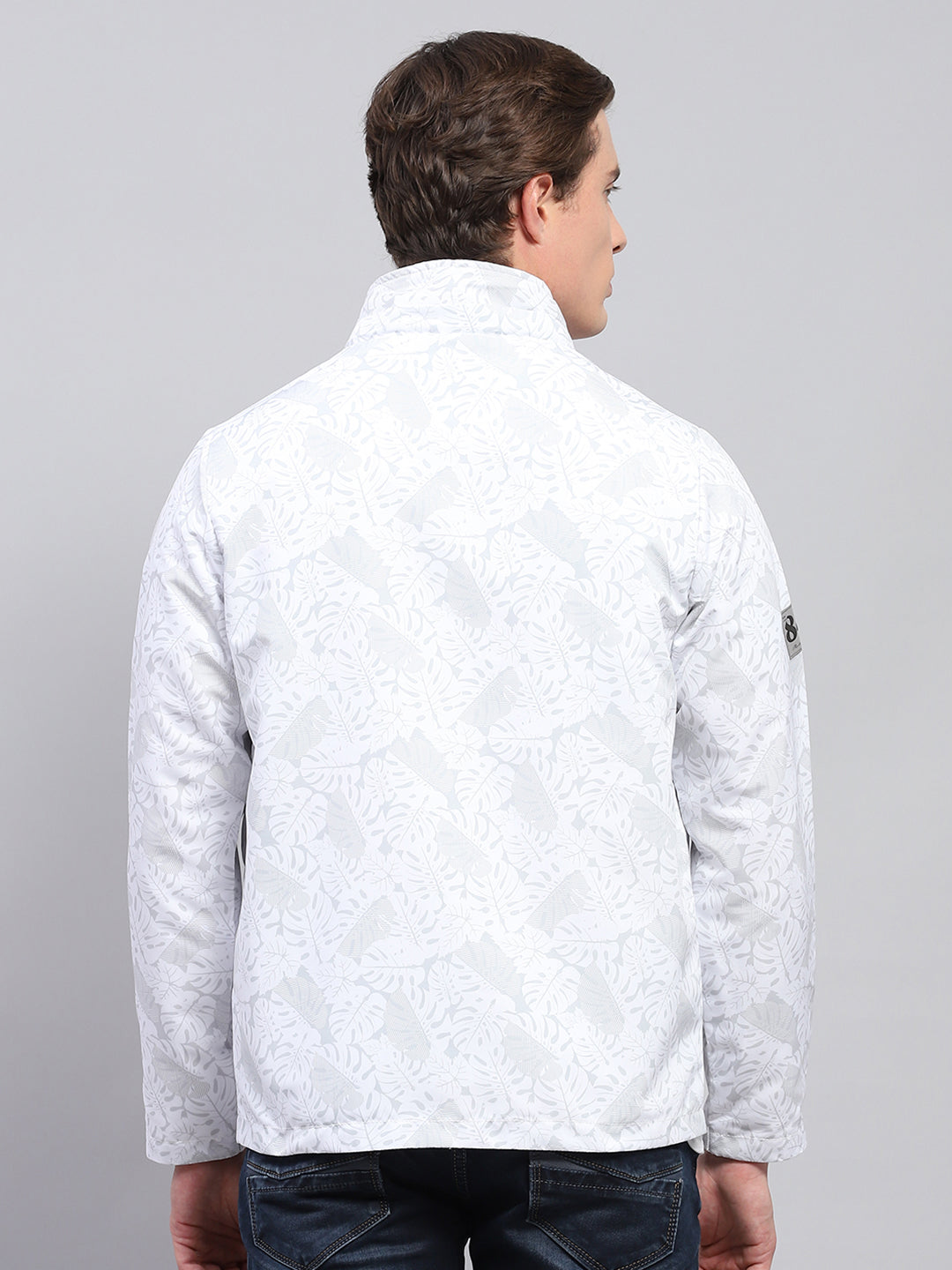 Men White Printed Detachable Hood Full Sleeve Jacket