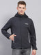 Men Grey Solid Detachable Hood Full Sleeve Jacket