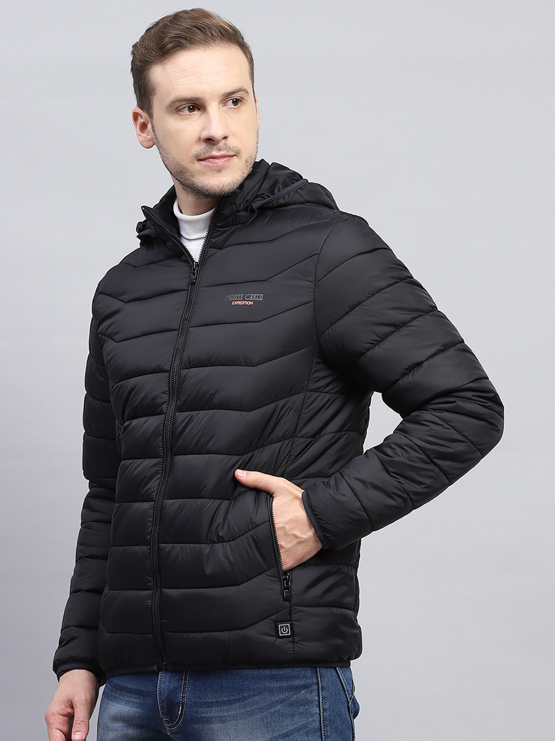 Men Black Solid Hooded Full Sleeve Jacket