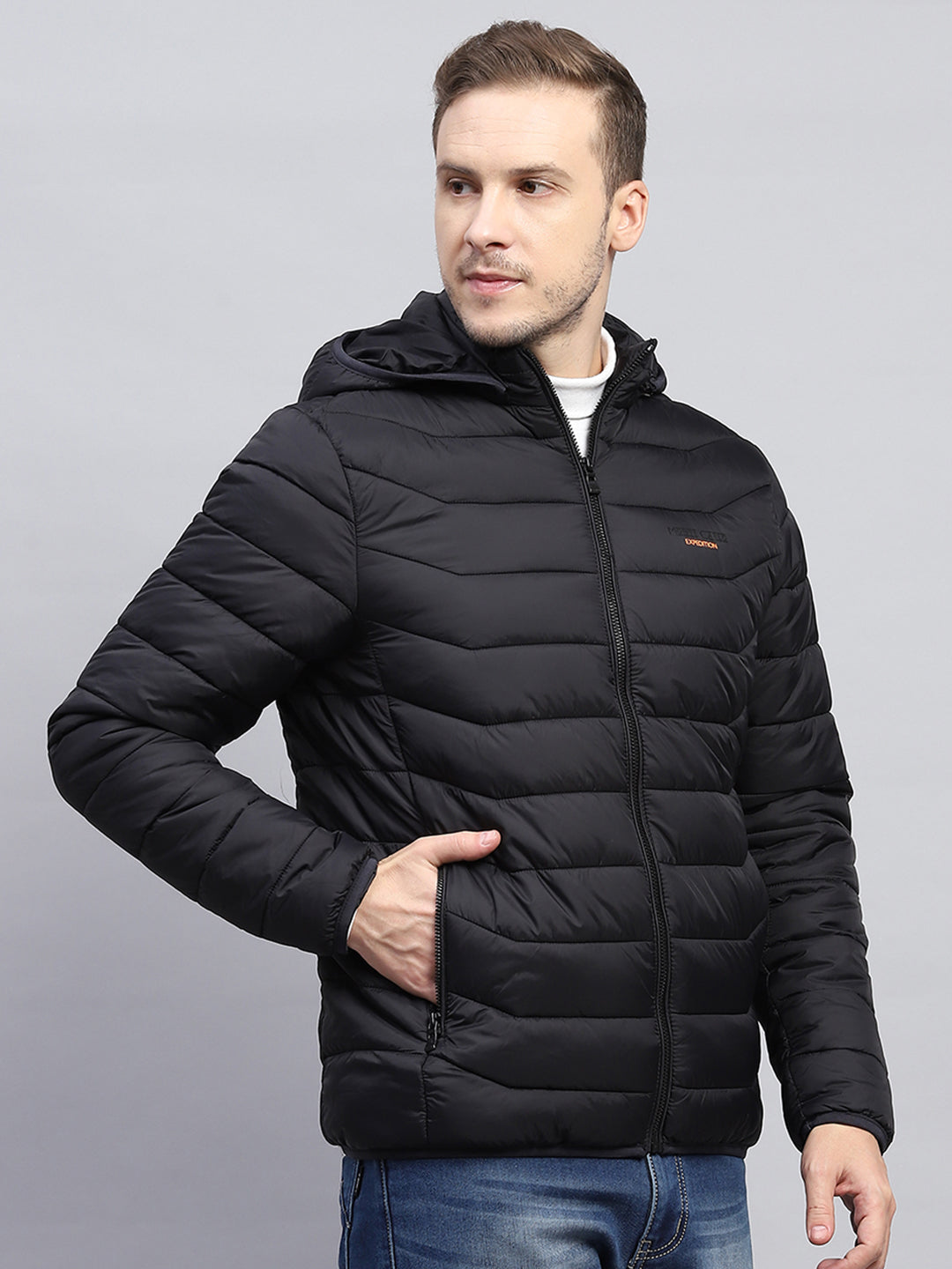 Men Black Solid Hooded Full Sleeve Jacket