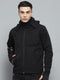 Men Black Solid Detachable Hood Full Sleeve Jacket