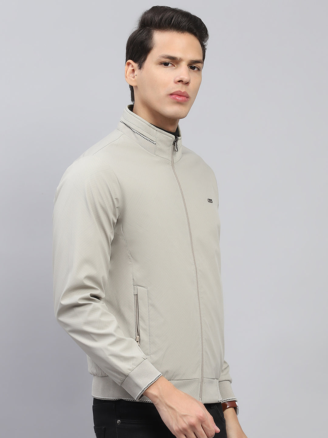 Men Green Solid Mock Neck Full Sleeve Reversible Jacket