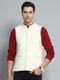 Men Cream Solid Band Collar Sleeveless Nehru Jacket
