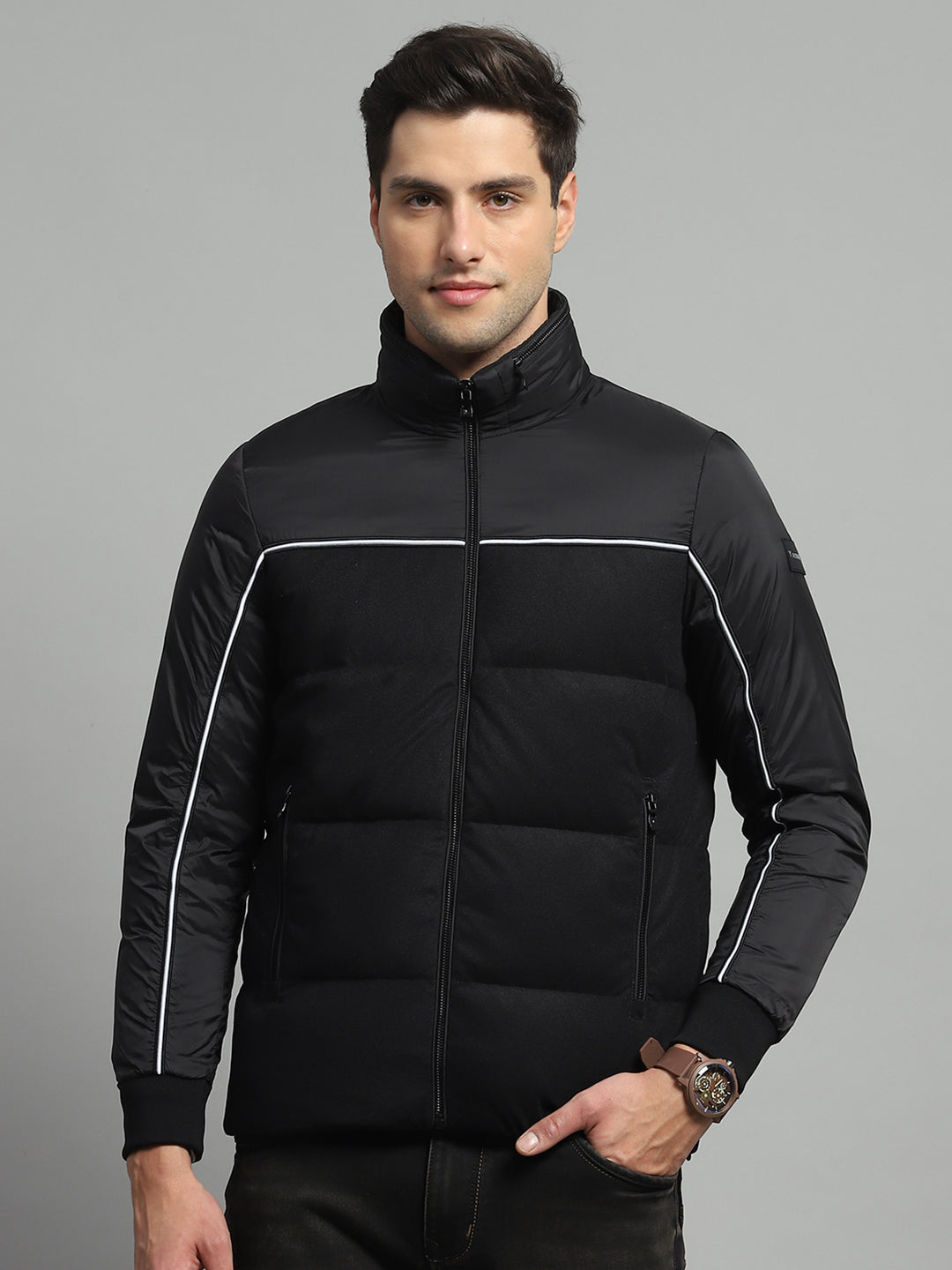 Luxuria Men Black Solid Detachable Hood Full Sleeve Jacket