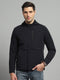 Luxuria Men Navy Blue Solid Detachable Hood Full Sleeve Jacket